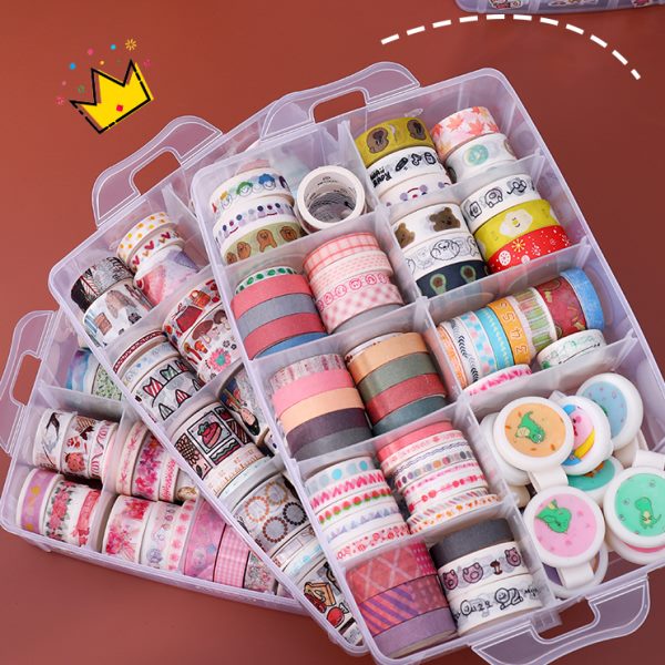 ins透明桌面文具塑料盒分格手提手账胶带杂物积木收纳盒储物盒箱