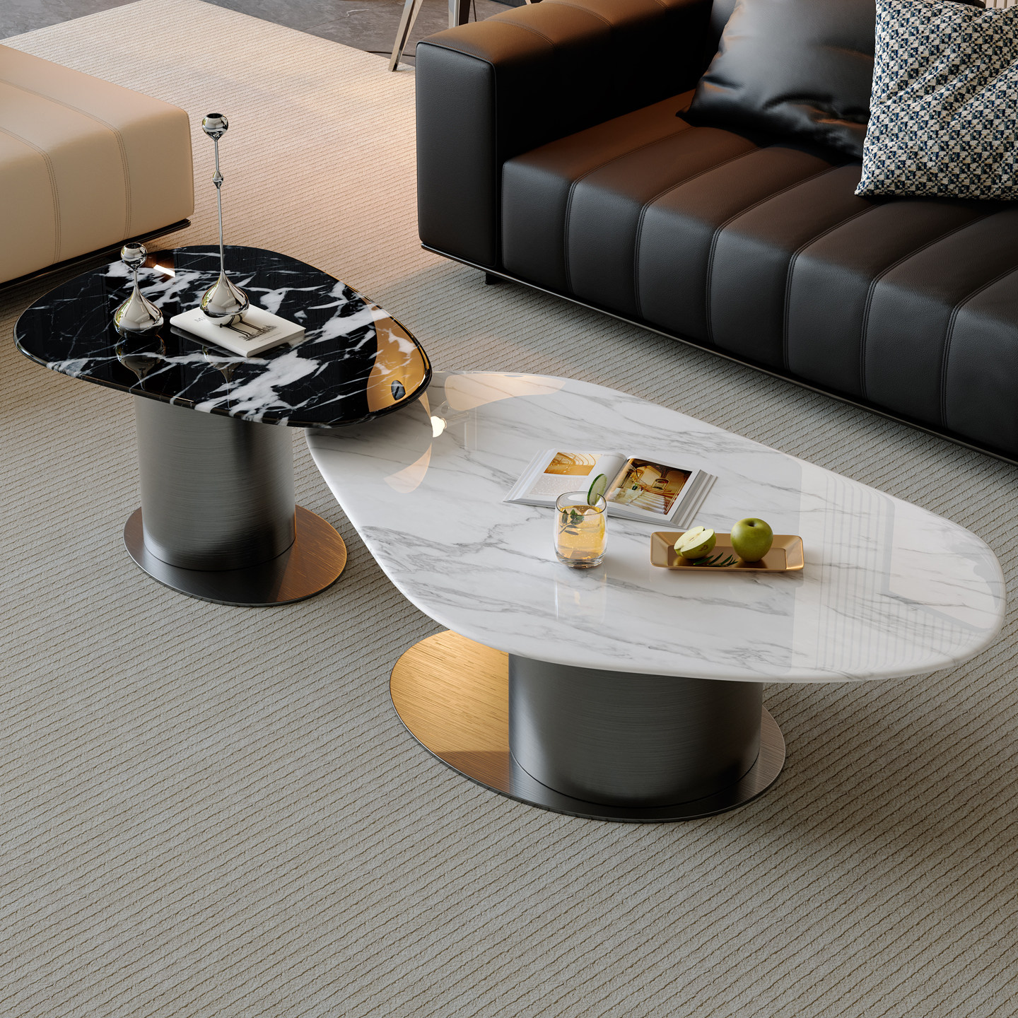 意式极简纯天然奢石茶几设计师高级感客厅轻奢天然大理石异形茶几