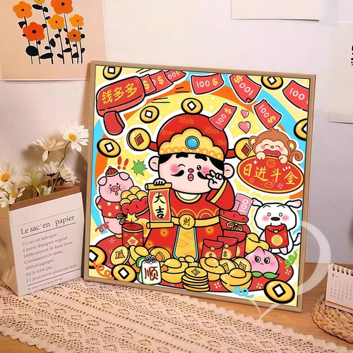 中国风财神diy数字油画