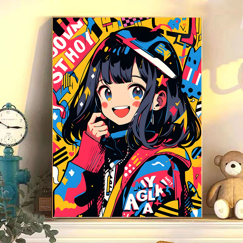 diy手工数字油画涂鸦女孩手工填色无聊解闷油彩客厅卧室装饰画图片