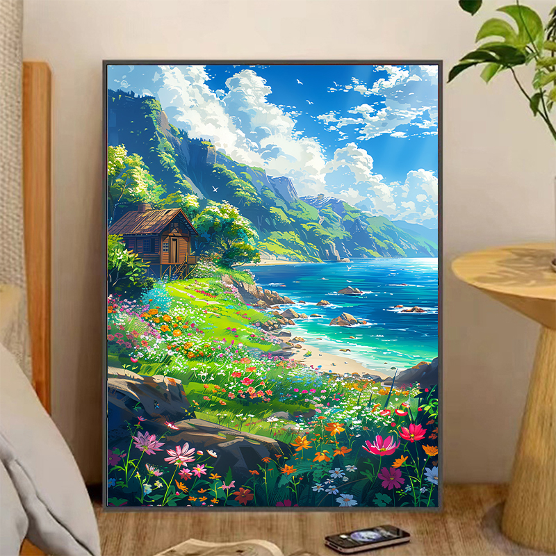 diy手工数字油画仰望天空手工填色无聊解闷油彩客厅卧室装饰画图片