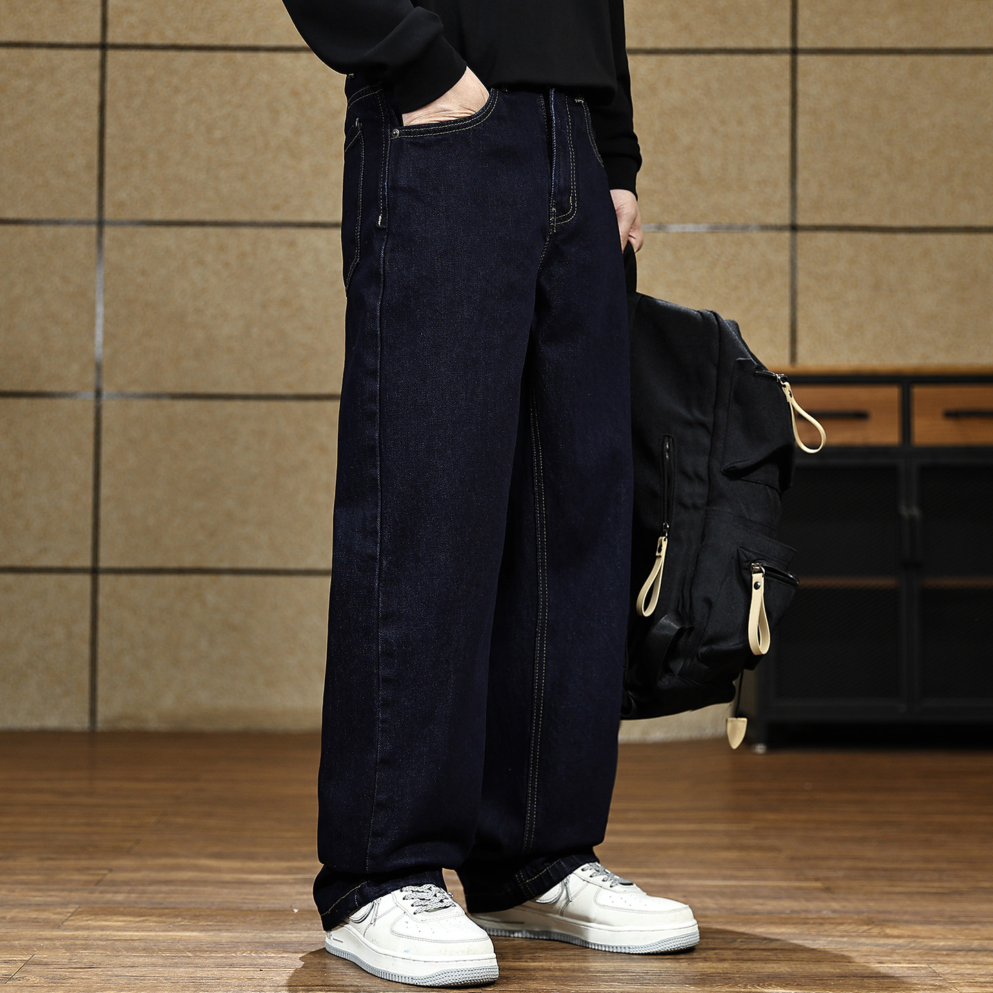 美式复古水洗深蓝牛仔裤男士2026春季新款宽松潮牌直筒休闲长裤子