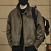 短款 巴安油蜡皮洗褪棉布男士 外套男 美式 复古宽松大码 夹克秋季 新款