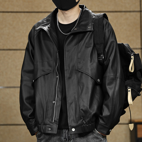 【美式高街机车风PU皮夹克】