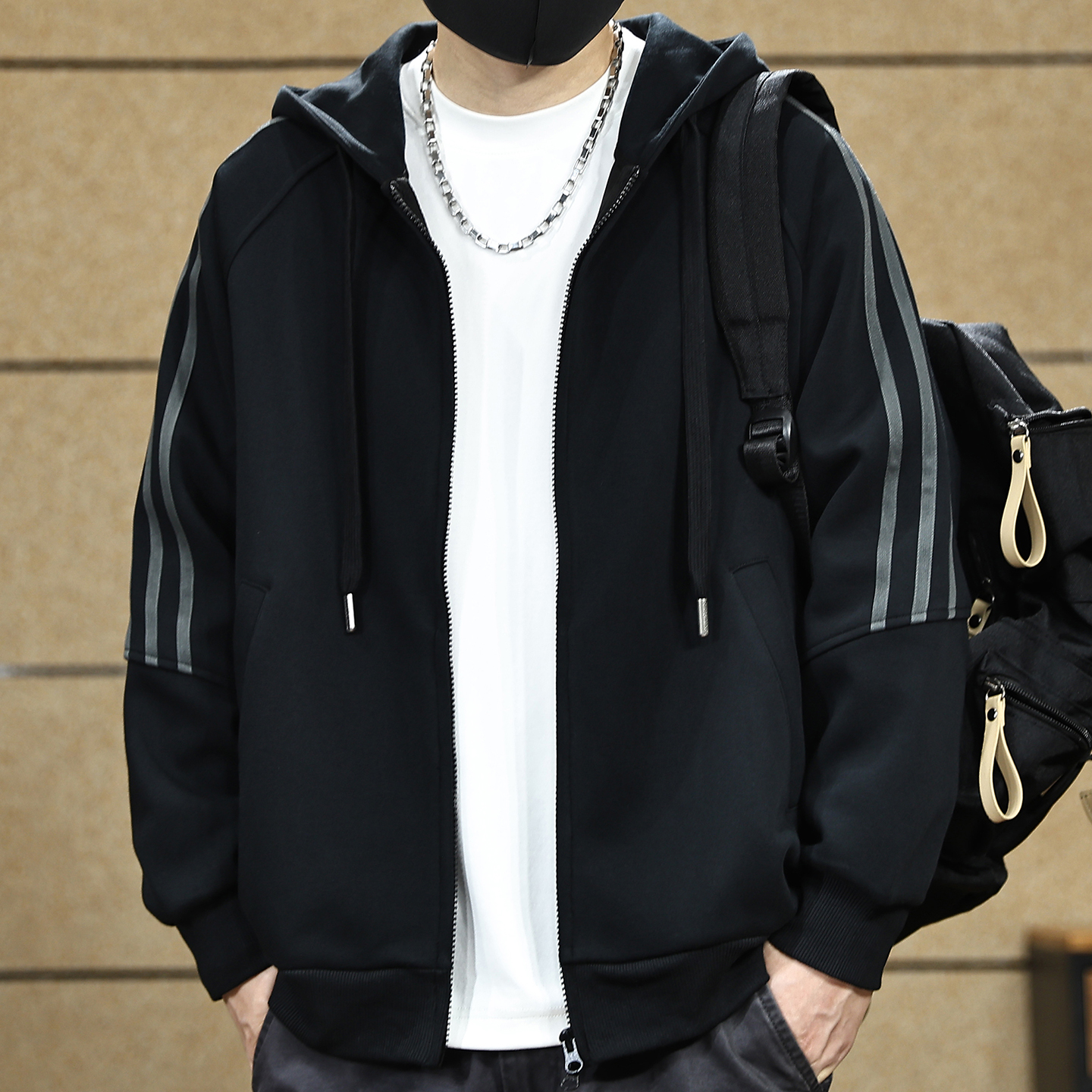 【美式复古男士开衫连帽外套】