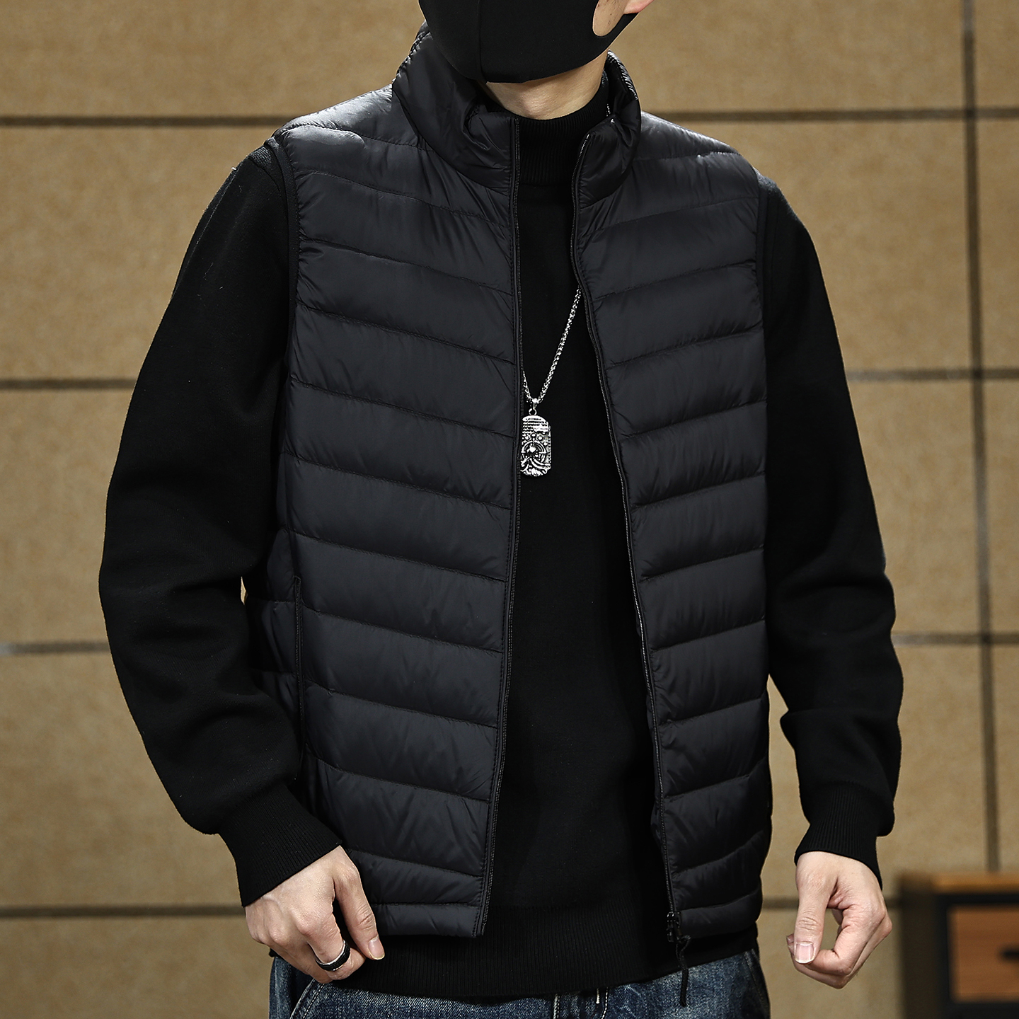 【美式立领排骨羽绒马甲男士】