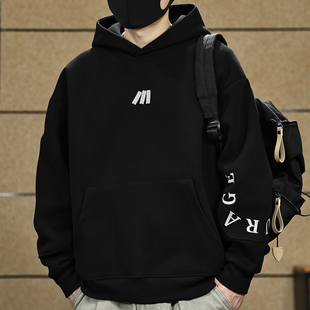 美式重磅刺绣连帽卫衣男士春秋季潮牌宽松连帽外套复古高级感帽衫