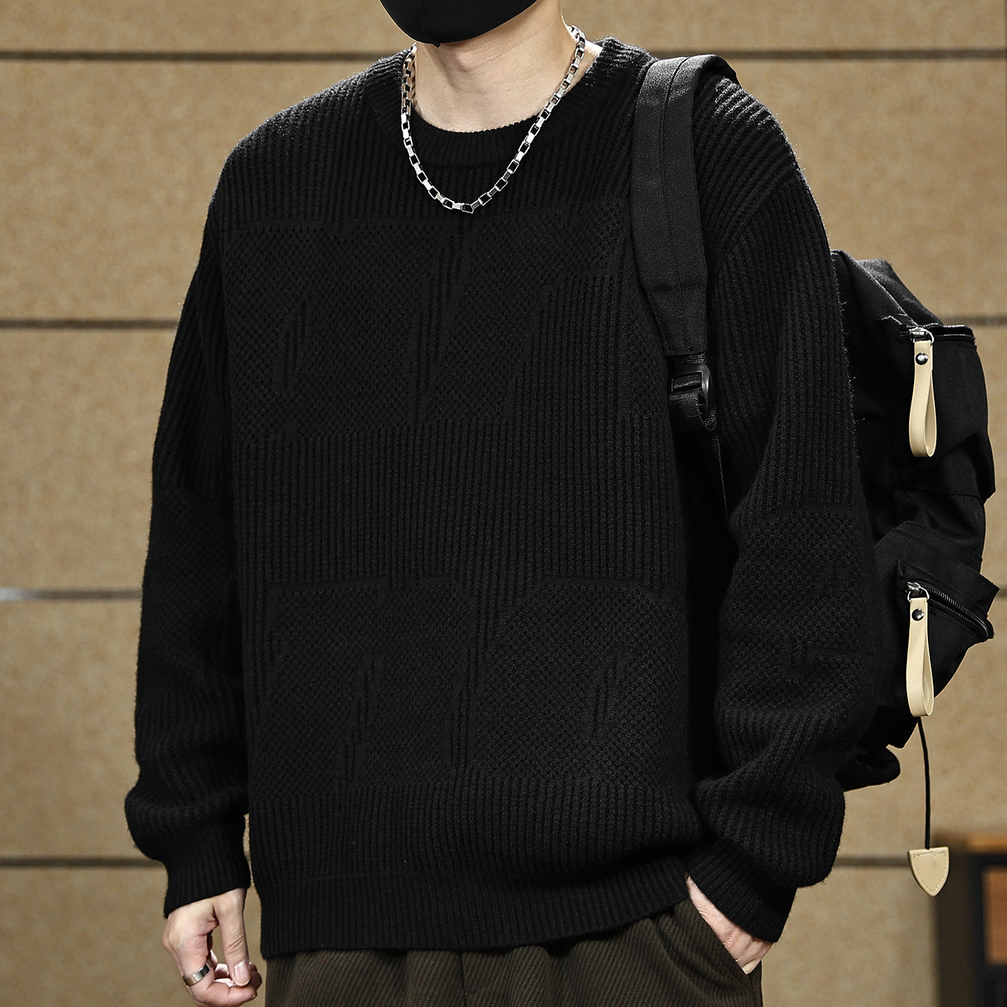 美式复古毛衣轻奢简约字母提花设计套头圆领针织衫毛线衣男秋冬季,男装,针织衫/毛衣,淘宝优惠券,粉丝福利购,淘宝优惠卷