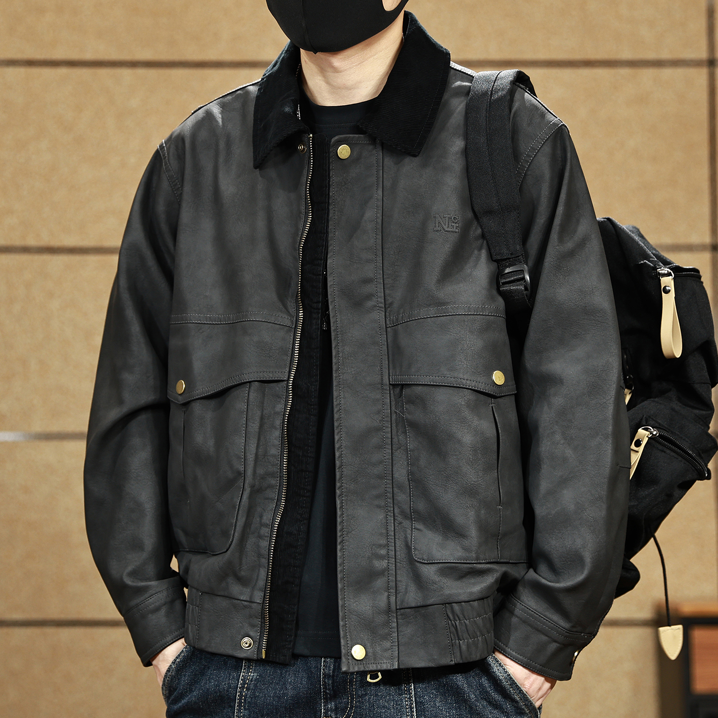 【美式灯芯绒领翻领皮衣外套】