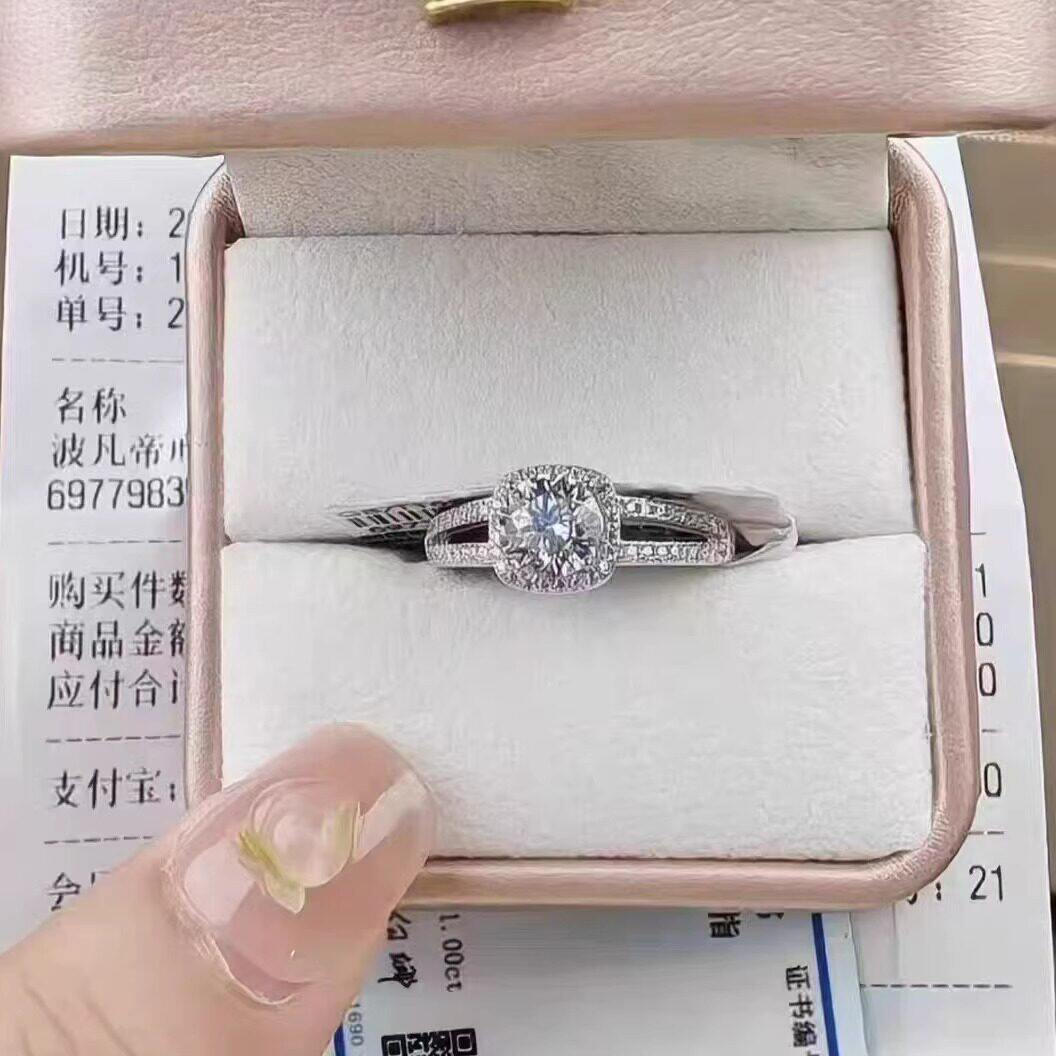 胖东来爆闪小方糖戒指女士奢华s925纯银莫桑钻戒女活口经典送礼盒