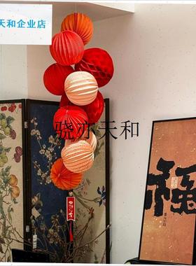 l026新年灯笼装饰新中式元旦春节西瓜灯笼O挂件店铺餐厅氛围感布