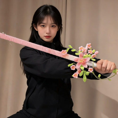 创意手工春日桃花剑扭扭棒diy