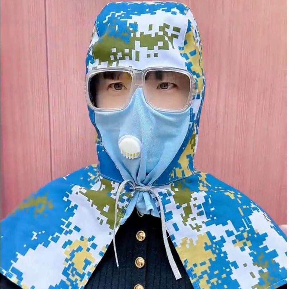 面具劳保防粉尘头套防尘面罩披肩帽子全脸防护不起雾打农药防护罩