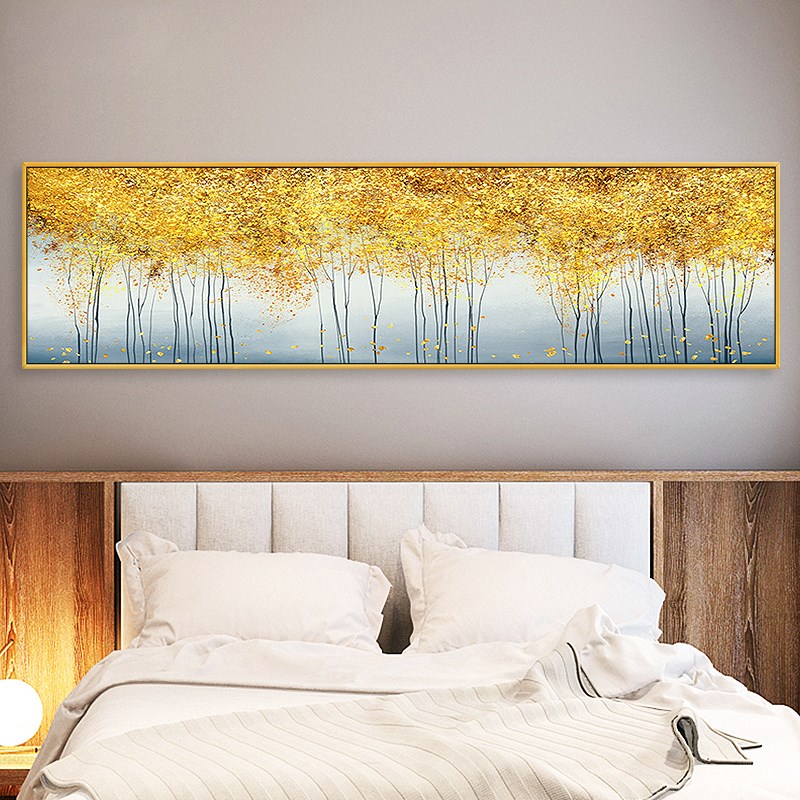 极速纯手绘油画金色发p财树现代客厅沙发背景墙装饰画卧室书房床图片