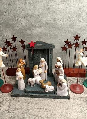 极速Nativity Scene Spet Resin Nativity Figurines Set 17-in-1