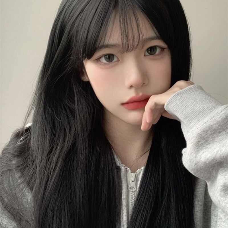 极速假发女长直发k空气刘海自然逼真全头套气质修脸仿真黑色整顶