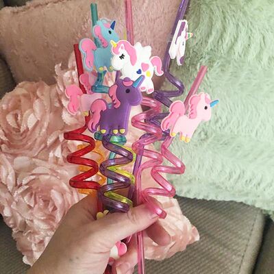 极速8pcs 25fcm Reusable Unicorn Straws Birthday Unicorn Them