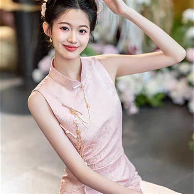 新品晨袍女新娘粉k色改良旗袍敬酒服领证登记新中式回门订婚礼服