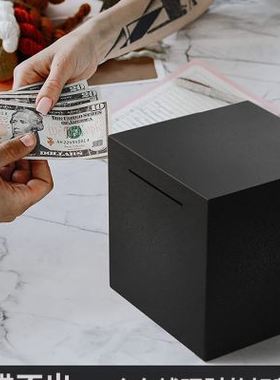 极速2022新款黑色不锈钢存钱罐只D进不出大容量成人打不开储蓄罐
