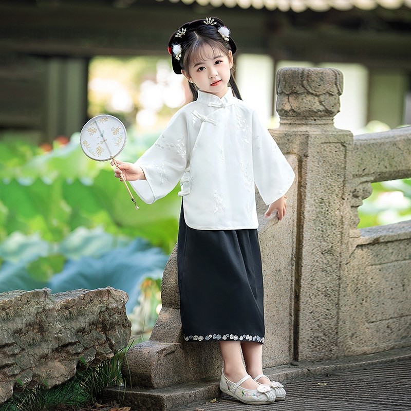 极速儿童23f年夏季新款短袖汉服套装宝宝两件套中国风民族女童网