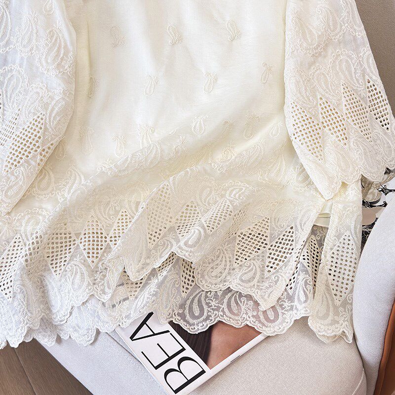 新品新中式上衣搭配马甲的打底衫春季刺绣国风O衬衣女长袖内搭蕾