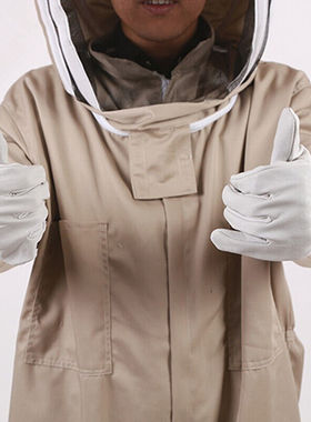 极速防蜂手套加厚k白色帆布羊皮养蜂手套防蛰透气手套捉蜂防护工