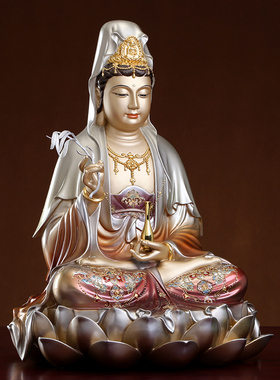 极速纯铜掐丝彩绘观音佛像家用客厅供奉南M海观世音菩萨铜像摆件