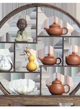 极速新中式茶壶博古架软装饰w品家居客厅玄关桌面办公室柜子实木