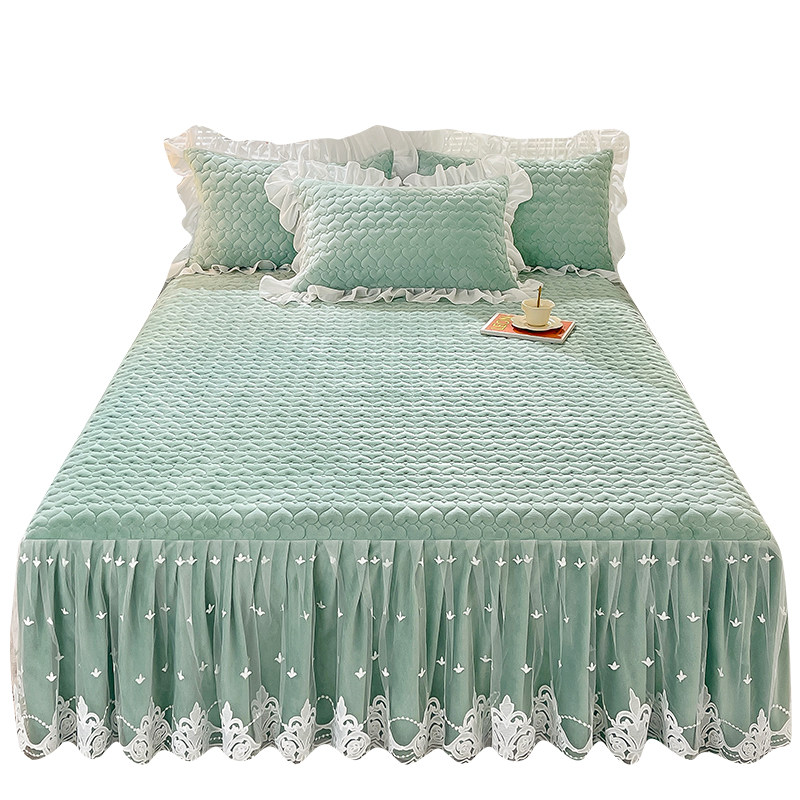 极速新款牛奶绒床裙罩p三件套保暖蕾丝床罩单件床笠床套被套防尘