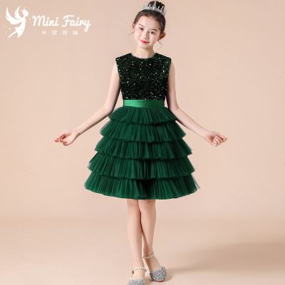 极速女童小提琴短款演出服儿x童生日礼服绿色洋派公主蓬蓬裙乐团