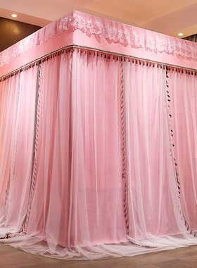 极速家用加密加厚床帘蚊帐遮光卧室一G体式带支架宫廷落地床幔防