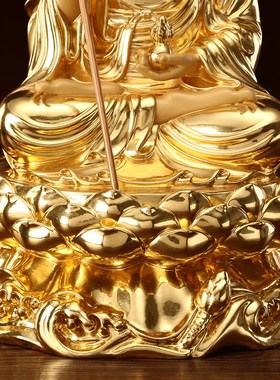 极速台湾纯铜贴金地藏王菩佛像地藏菩G萨家用供奉娑婆三圣工艺摆