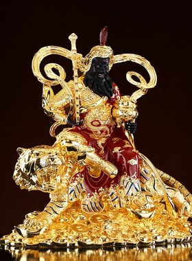 极速台湾鎏金纯铜五路财神爷佛像招财工艺摆件正S财神赵公明骑虎