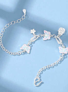 足银9999珐琅彩色蝴蝶招财猫手链女夏季小众设计感清新手饰送礼物