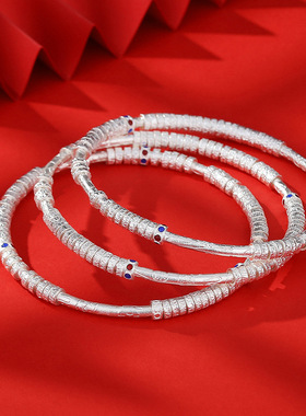 吉言古法盘缠纯银万贯手镯女足银9999实心新中式年轻款闭口银镯子