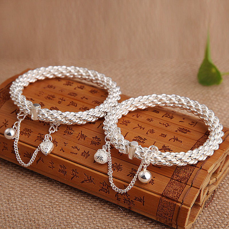 传承999纯手工粗桂花麻花绞丝纯银手镯古典民族定做男女送妈妈