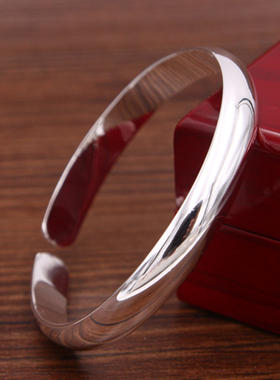 光面简约银镯子S999纯手