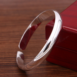 光面简约银镯子 S999纯银手镯女款足银贵妃开口 女友妈妈礼物饰品