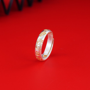 吉言戒指足银9999描金招财猫新中式级感轻奢可爱活口纯银指环女