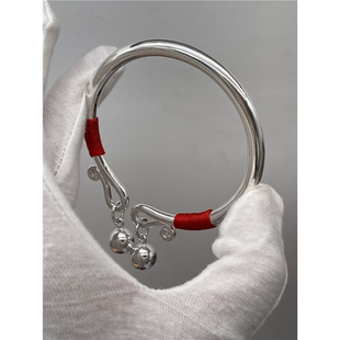 纯银工匠佰福缘足银999手镯传承手工定制实心圆条开口白银雪花银