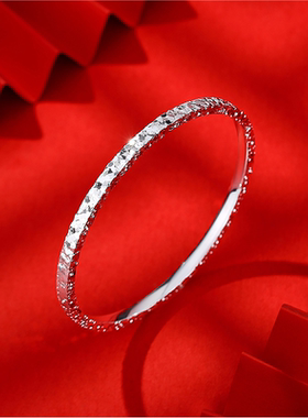 足银9999碎冰冰纯银手镯年轻款时尚新中式国潮实心闭口镯子送女友
