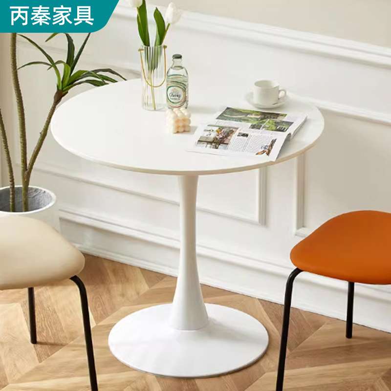 郁金香美式圆桌桌实木咖啡桌休闲小圆桌洽谈桌客厅边几沙发茶几