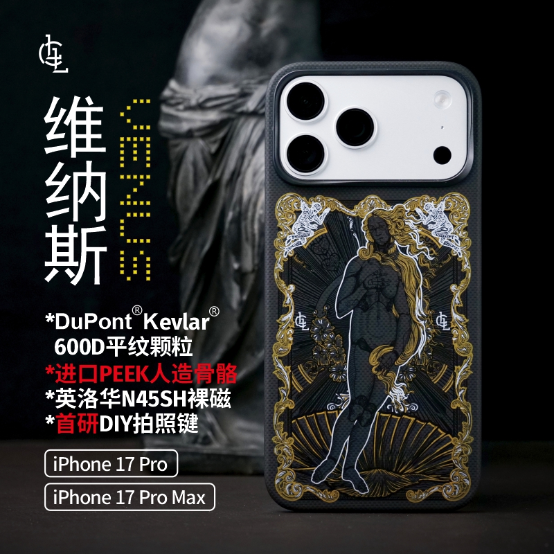 LLC适用苹果iPhone17ProMax黑维纳斯凯夫拉手机壳Magsafe磁吸超薄相机按键保护壳