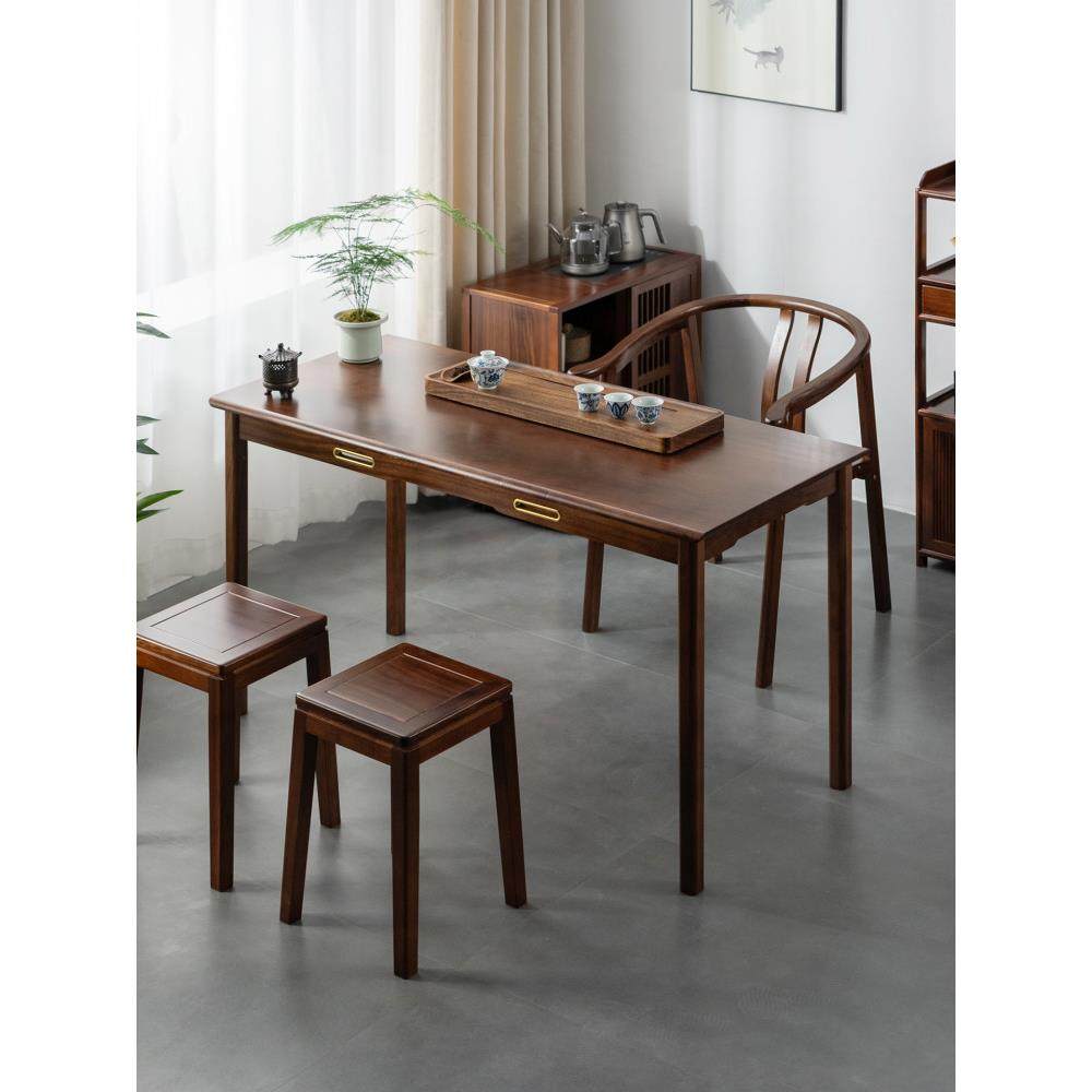 乌金木茶桌椅组合办公室泡茶桌家用客厅阳台新中式实木茶台喝茶桌