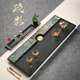 家用简约奢石单层大小号茶台 茶香里天然整块乌金石茶盘轻奢新中式