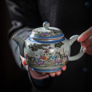 功夫茶具冲茶器 景德镇陶瓷茶壶单壶家用粉彩百子图过滤泡茶杯套装