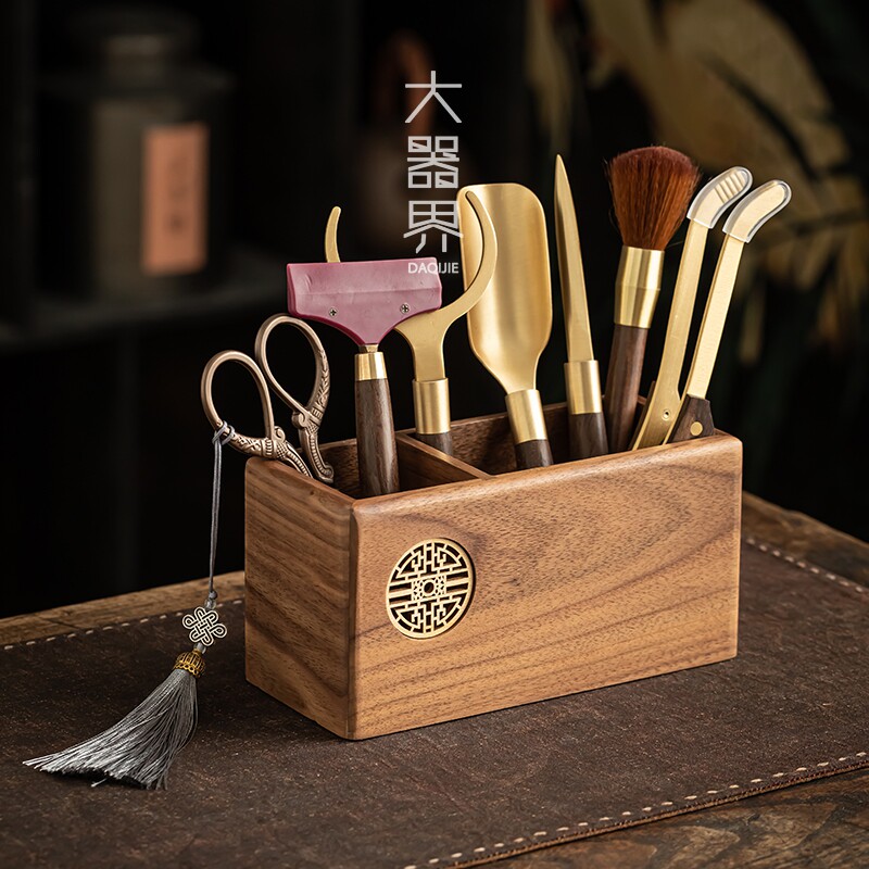 纯铜茶道六君子实木黑檀套装铜木功夫茶具配件大全茶刀笔筒茶夹子