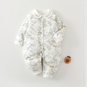 婴儿衣服夹棉连体衣春秋冬纯棉无骨A类60克薄棉内穿哈衣爬服