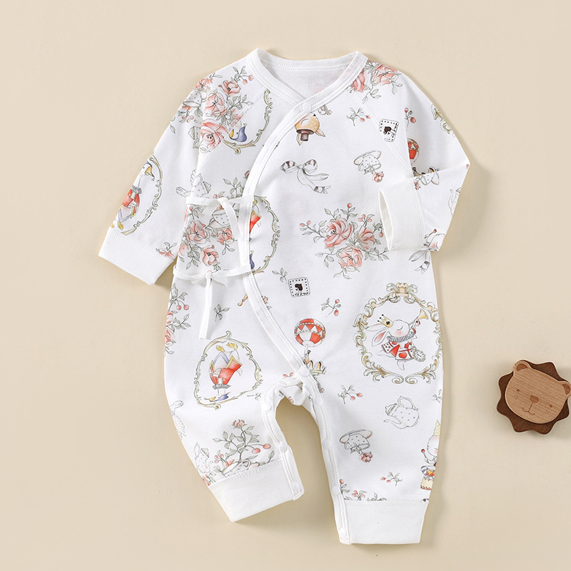 新生儿蝴蝶衣纯棉无骨四季款婴儿和尚服初生宝宝哈衣爬服连体衣