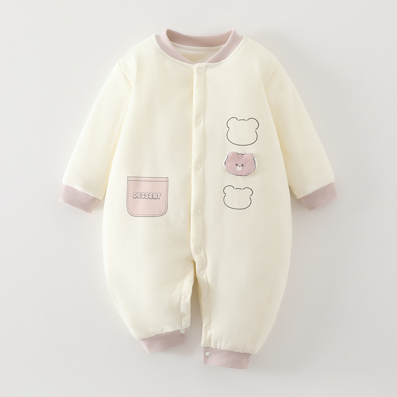 秋冬婴儿连体棉袄舒绒棉80g夹棉加厚宝宝棉服新生儿睡袋春季外穿